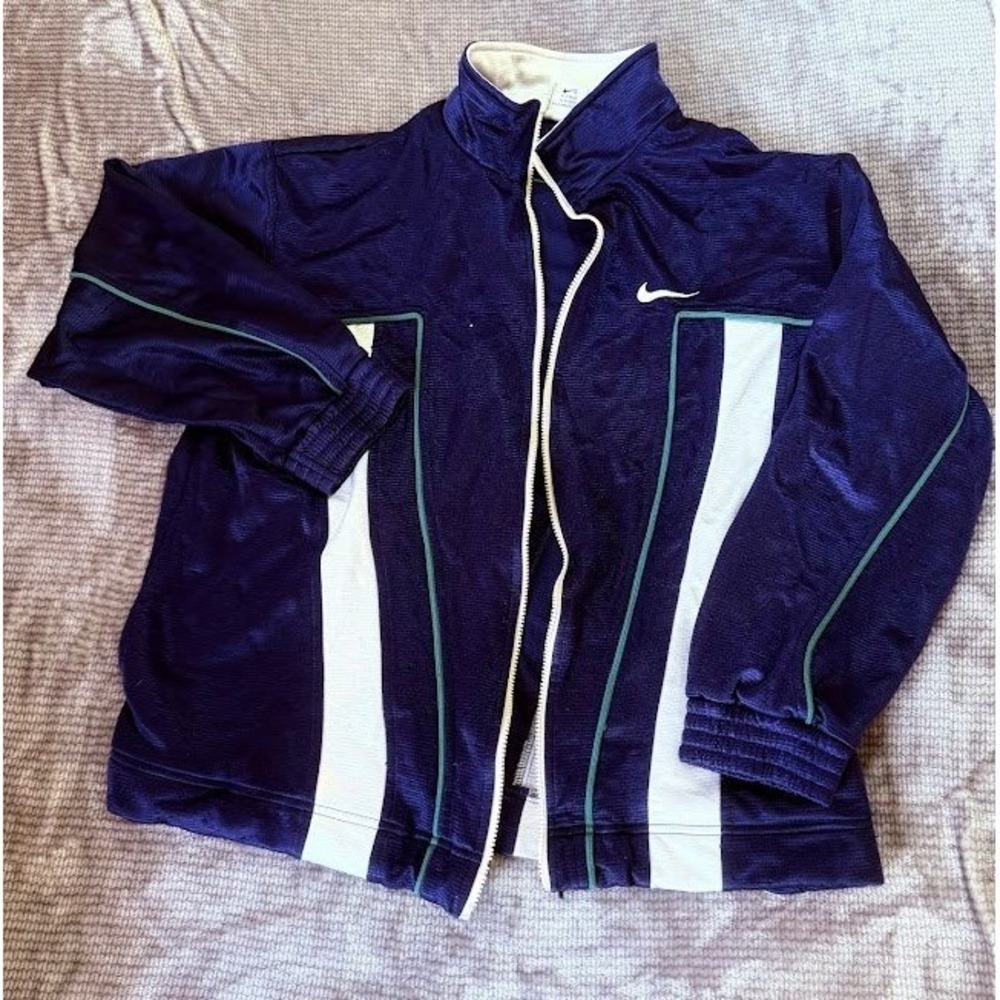 Nike Vintage Track Jacket Navy Blue Mens L BROKEN ZIPPER